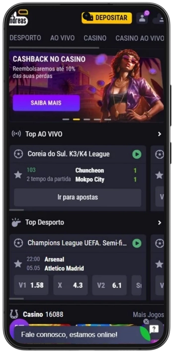 Site oficial da Betandreas no browser Android