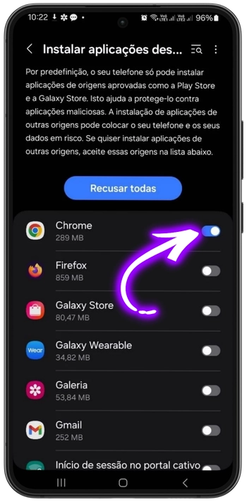 Definições de segurança para instalar a Betandreas