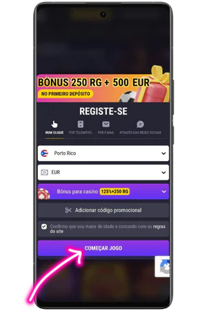Formulário de registo Betandreas com seleção de bónus